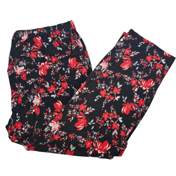 Womens 1X Red Black Floral Print Pajama Pants Bottoms Cozy Comfy Loungewear - Picture 6 of 8